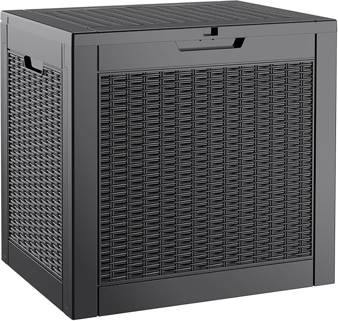 NUNU LAB Outdoor Storage Box, 33 Gallon Resin Deck Box Indoor and Outdoor Use, Waterproof Lockable Patio Storage Bin for Gardening Tools,Package Deliveries,Patio Cushions,UV Resistant,Black