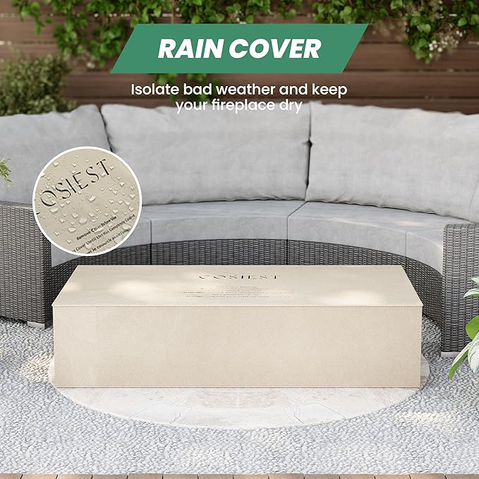 COSIEST Outdoor Propane Fire Pit Table, 56-inch x 28-inch Rectangle Gray Concrete-Like Finish, CSA Certified, 50,000 BTU Stainless Steel Burner w Transparent Gray Fire Glass, Wind Guard, Raincover