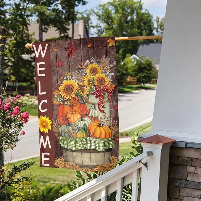 Halloween Pumpkin Fall Bird Autumn Retro Sunflower Garden Flag Welcome Party Outdoor Outside Decorations Picks Home House Garden Yard Decor 12x18 Inch