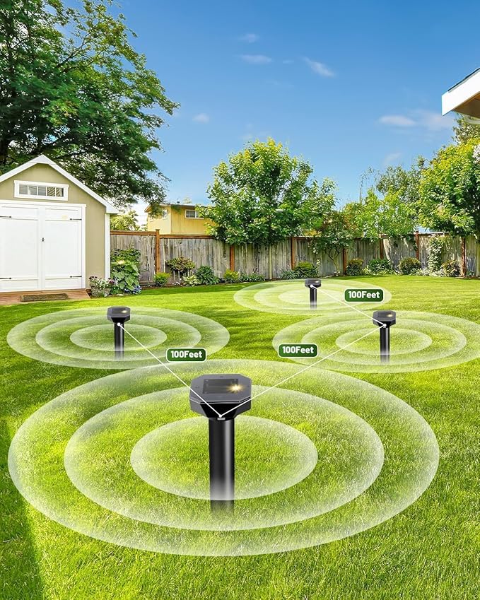Snake & Mole & Rabbit & Skunk Repellent Solar Powered, Ultrasonic Deterrent, IP65 Waterproof, 2025 Upgraded Gopher Groundhog Rodent Chipmunk Raccoon and Vole Repellent for Lawn & Garden, 10 Pack