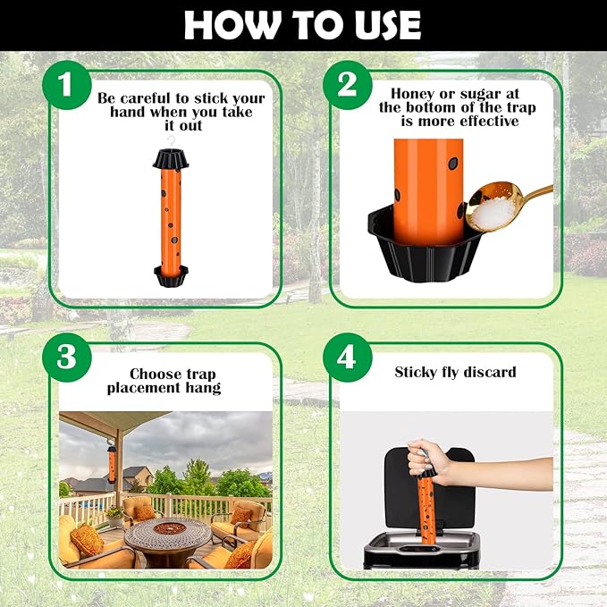 Qualirey 12 Pcs Sticky Fly Trap Fly Stick Indoor Outdoor Long Lasting Adhesive Fly Catcher with Hanging Hook for Wasps Gnats Bugs Insects Moths Fruit Flies Mosquitoes Spiders Fleas (Orange, Black)