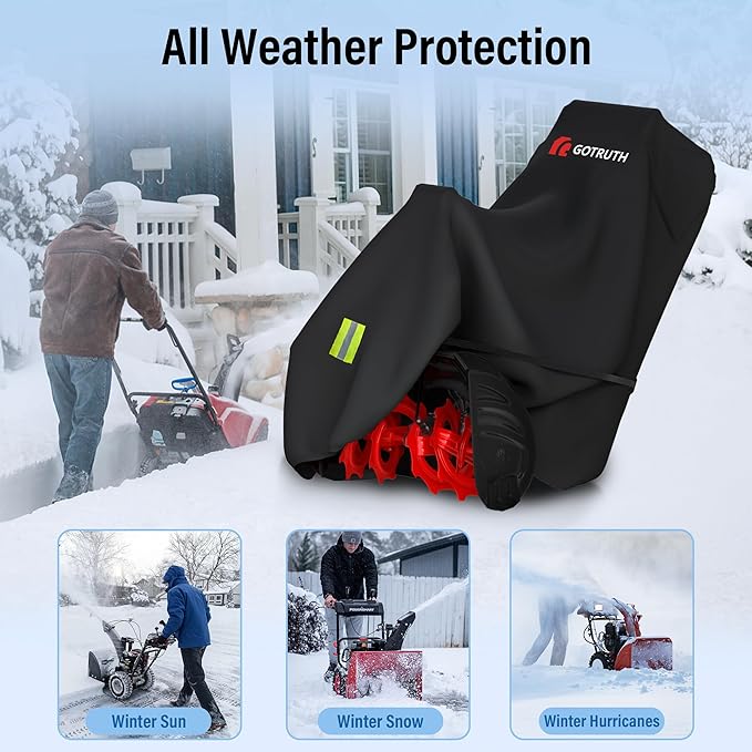 Snow Blower Cover, Heavy 900D Oxford Fabric Waterproof Outdoor Snowblower Covers, Universal Size Fits Single and Two Stage Snow Blowers, Water, Wind, UV, W/Adjustable Buckle and Vents - Black