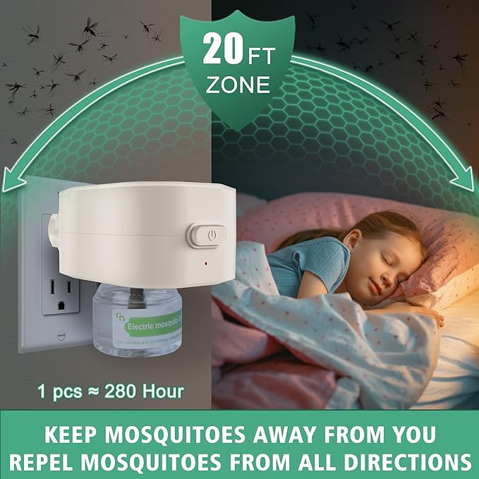 Mosquito Repeller Indoor Use, Electronic Mosquito Repellent Plug in Wall Outlet, Include 1 Pack 280 Hr Refills for Home, Bedroom, Office