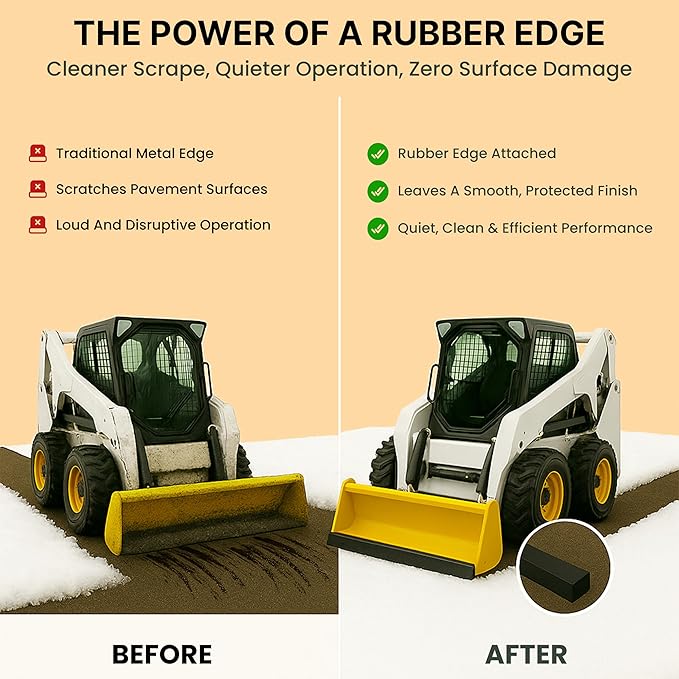 SIMOND STORE - Rubber Snow Plow Cutting Edge – Heavy Duty 72" x 4" x 0.75" Snow Plow Deflector Smooth & Surface-Safe Snow Clearing - Fit for ATV Tractors, Skid Steers & UTVs Snow Pusher Cutting Edge