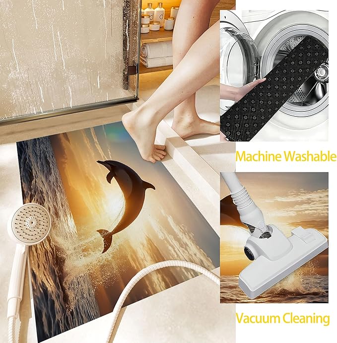 Welcome Mat Indoor,Jumping Dolphin Front Door Mat,Sea Sunset Entryway Rug for Porch Patio Non-Slip Outdoor Entry Doormat for Back Door Outside Entrance Hallways,30 x 17 Inch