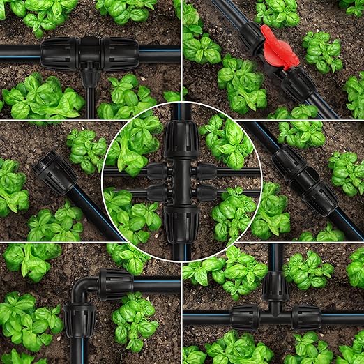 25 Pieces 1/2 Inch Drip Irrigation Fittings Kit, 1/2'' Drip Line Barbed Fittings for 1/2 Inch Irrigation Tubing (1/2" ID x 0.640" OD) Anti-Leak Lock Nut Connectors for Garden Drip System