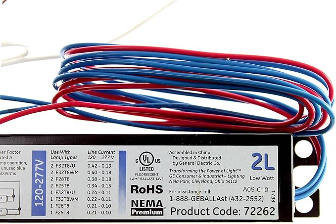 GE Lighting 72262 GE232MAX-L/ULTRA 120/277-Volt UltraMax Electronic Fluorescent T8 Multi-Volt Instant Start Ballast 2 or 1 F32T8 Lamps