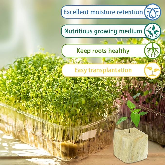 Legigo 1.2 Inch Rockwool Cubes Seed Starter Plugs for Hydroponics, RockWool Planting Grow Cubes for Hydroponic Tower Garden Soilless Cultivation Plants Germination Cutting Clone (4 Sheet, 144 Plugs)