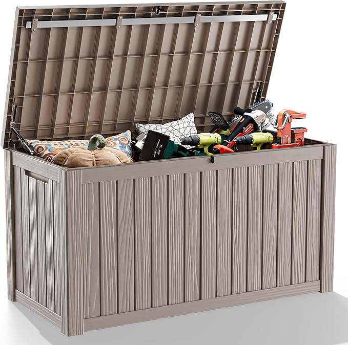 DRATO 150 Gallon Outdoor Storage Box, Large Waterproof Deck Box, Lockable Resin Storage Container with Reinforced Support for Patio Cushions, Garden Tools, UV-Resistant Outdoor Chest（Black）