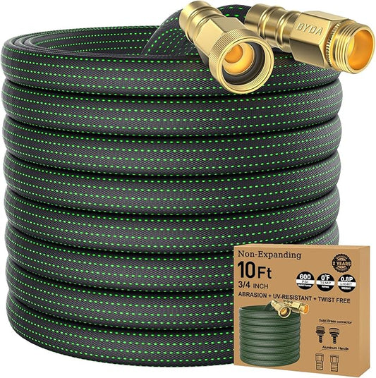 10FT Lightweight Flexible Garden Hose,Non-Slip Handles,Non-kink Hose,Solid Brass Fitting for Boats, RV Water Hose,Marine Washdown,Lawn,Garden,Leakproof TPE Hose (GreenBlack, 10 FT)