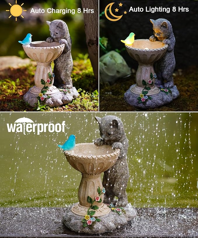 Nacome Cat Birdbath Garden Decor: Outdoor Statues Ornaments for Outside Decorations Yard Art Lawn Porch Patio Balcony - Birthday Gifts Choice for Mom Grandma Women Lover