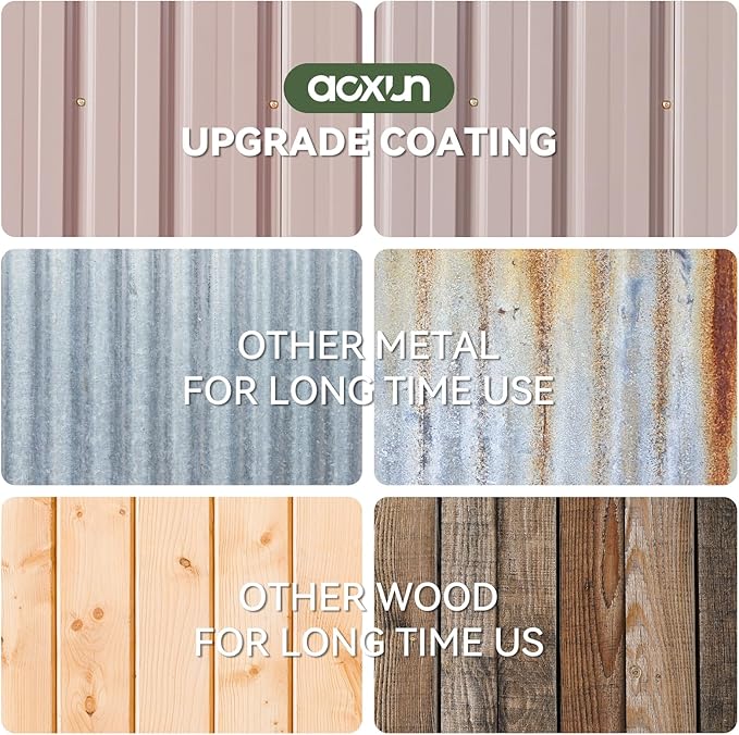 Aoxun 6' x 4' Lean to Shed Outdoor Steel Garden Utility Cabinet with Lockable Door Waterproof & Rust-Proof for Yard, Patio, Backyard (Brown, Base Included)