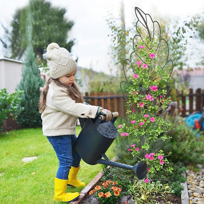 SUNYRISY 3Pack Leaf Metal Garden Trellis for Climbing Plants Outdoor, Metal Plant Trellis for Flowers Tomato Cucumber Rose Vegetable Support Garden Decoration, Black