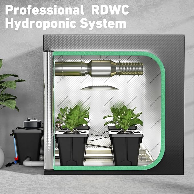 RDWC Hydroponics Grow System 4 Site + Reservoir, 7-Gallon Top Drip Recirculating Deep Water Culture Hydroponic Bucket System, Hydroponics Growing System Kit with Water Pump, Air Pump