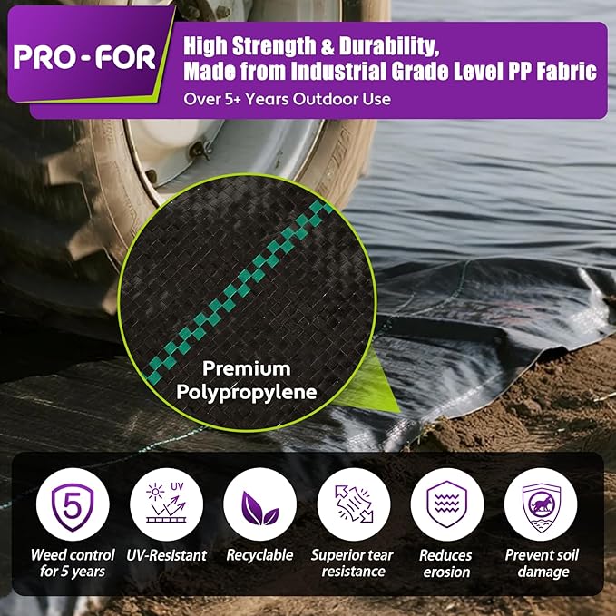 Heavy Duty Weed Barrier Fabric 4ft x 100ft, Landscape Ground Cover for Gardens & Driveways, Premium Weed Control with 10 U Shaped Staples