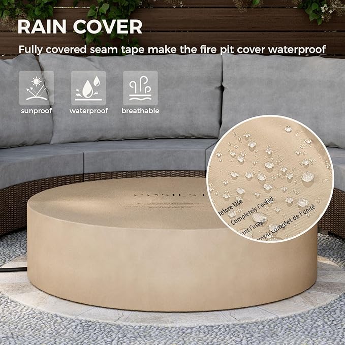 SUNBURY Outdoor 42 Inch Propane Fire Pit Table, 50000 BTU Spotted White Patio Gas Fire Table w Glass Wind Guard, Tank Table, Lava Rocks