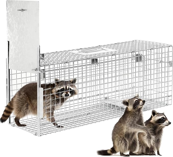 32" Humane Animal Cage Trap, Live Animal Cage Trap, Folding Animal Trap for Stray Cats, Raccoons, Rabbits, Skunks, Moles, Groundhogs and Armadillos up to 17 lbs