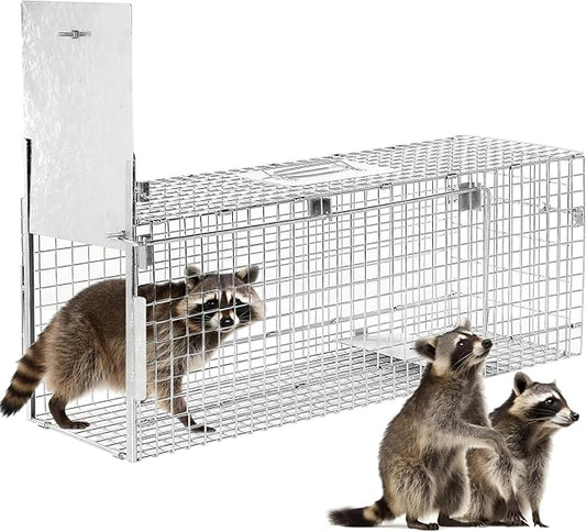 32" Humane Animal Cage Trap, Live Animal Cage Trap, Folding Animal Trap for Stray Cats, Raccoons, Rabbits, Skunks, Moles, Groundhogs and Armadillos up to 17 lbs