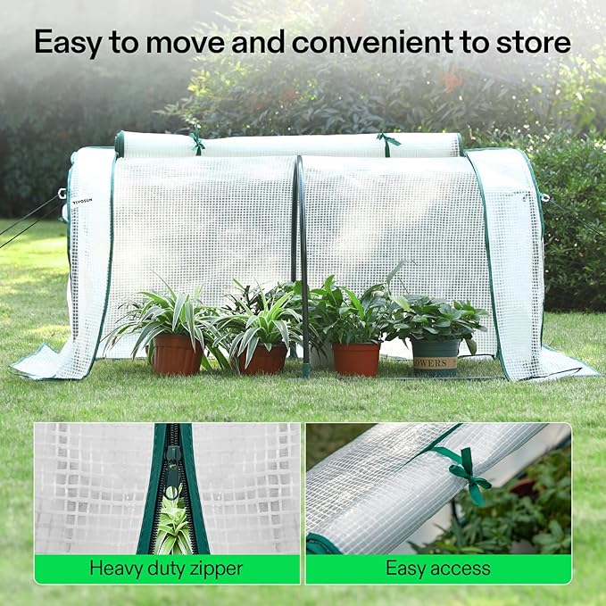 VIVOSUN Portable Mini Greenhouse 47x23x23-Inch Tunnels, PE Cover with Roll-up Zipper Door, for Indoor Outdoor or Garden Plant Growing, White