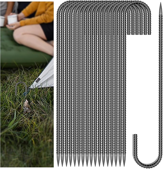 10 Pieces 12 Inch Long 1/4In Diameter Heavy Duty J Hooks,Heavy Duty Rebar Metal Fence Ground Garden Tent Stakes,Ground Spikes Anchors for Fencing,Outdoor Chicken Wire Trellis Stakes,Anti-Rust Black
