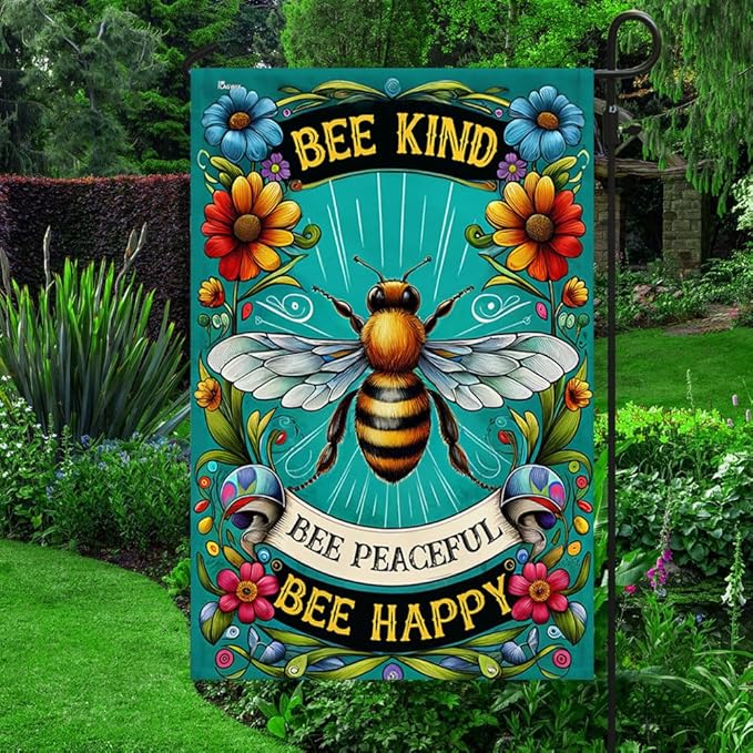 American Flag-BEE Flags Bee Kind Peaceful Bee Happy MLN2815F, 3x5 ft. Flag-USA Premium Polyester-Decorative Indoor Outdoor