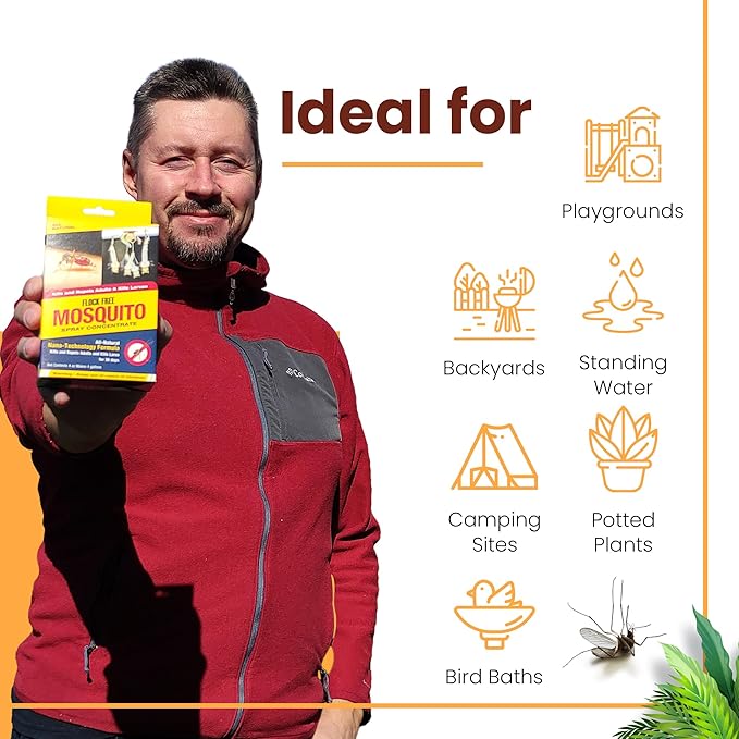 Natural Mosquito Control Spray Concentrate, Repels Mosquitoes, Ticks, Fleas, Flies, Gnats, and Chiggers Away. Makes up to 4 Gallons! (4oz Concentrate)