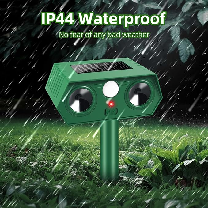 2025 4Pack Deer Repellent Device Solar Animal Repeller Cat Repellent Outdoor Ultrasonic Animal Repellent with Motion Detection to Scare Coyote Rabbit Squirrel Skunk Dog Fox Raccoon