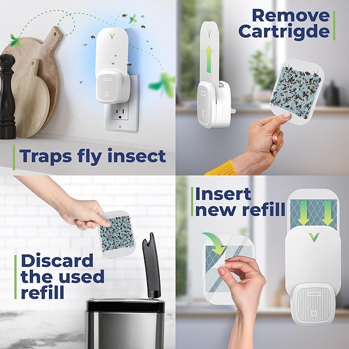VEYOFLY Fly Trap Indoor, Fruit Fly Traps for Indoors, (1 Device + 3 Refills) Gnat Traps for House Indoor, Fly Catcher Indoor, Plug in Light Flying Insect Trap, Bug Light Killer, Fly Trap