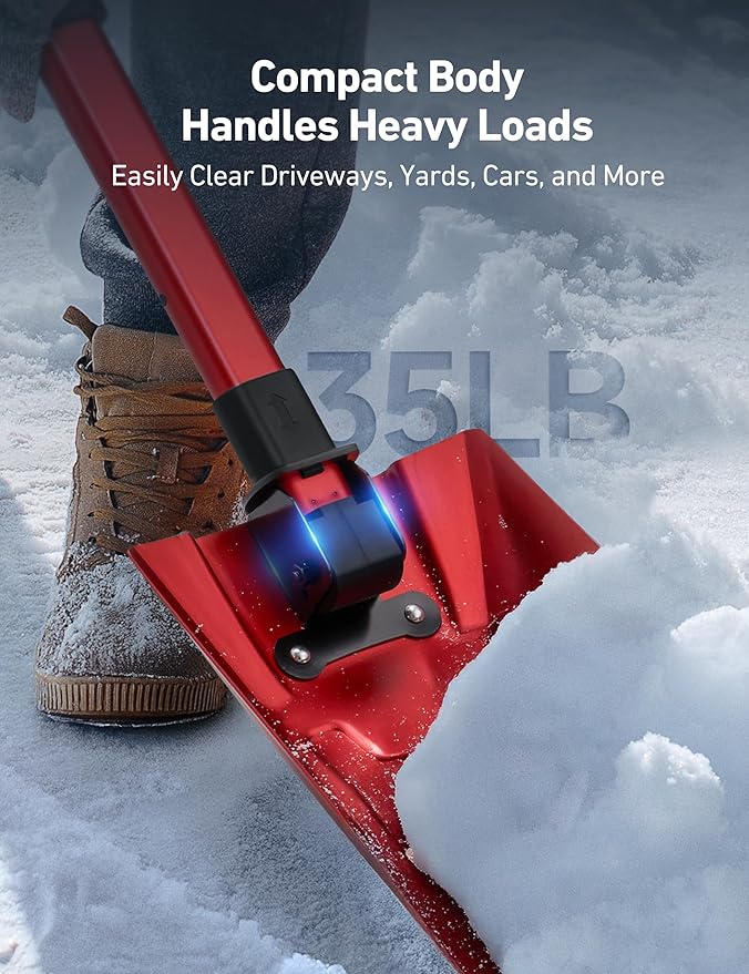 AstroAI 38.4" Folding Snow Shovel for Car, Extendable Snow Shovel with Thickened Aluminum Handle and Reinforced Iron Hinge, Portable and Multifunctional for Driveway, Cars, Camping and Mud, Red