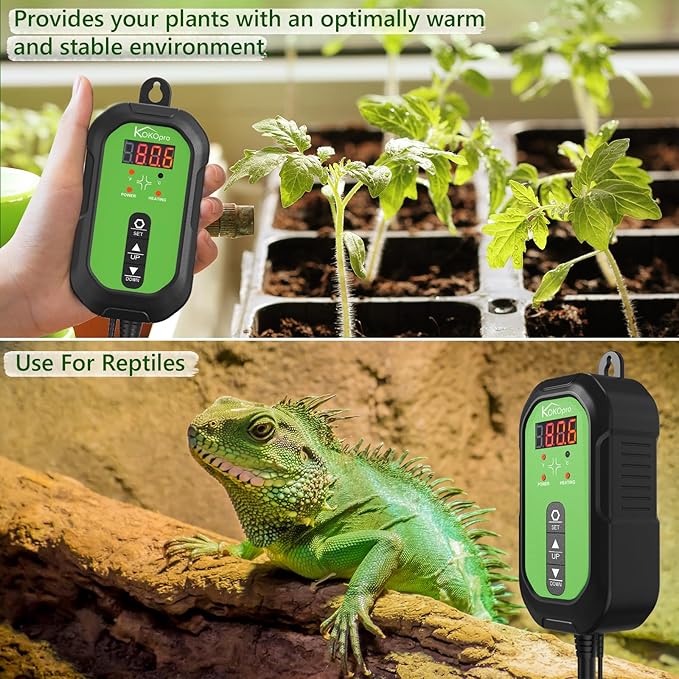 Digital Heat Mat Thermostat Controller for Seed Germination, Reptiles and Brewing Breeding Incubation Greenhouse, 40–108 ºF 1000W for Seedlings, Germination, Incubation and Fermentation