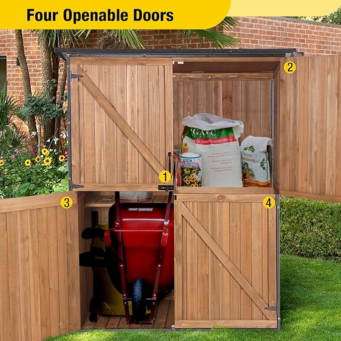 Aivituvin Outdoor Storage Shed with Floor, Garden Tool House with Metal Frame Structure, Large Wooden Cabinet with Adjustable Shelves for Backyard Garden Patio (Brown)