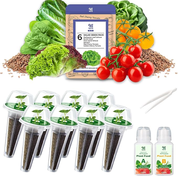 Salad Greens Seed Pod Kit with Lettuce and Tomato, Red and Green Leaf, Butter Head, Spinach for Hydroponic Pods, Grow Anything for Hydroponics Growing System Kit, Plant Food and Growing Guide 8-Pod