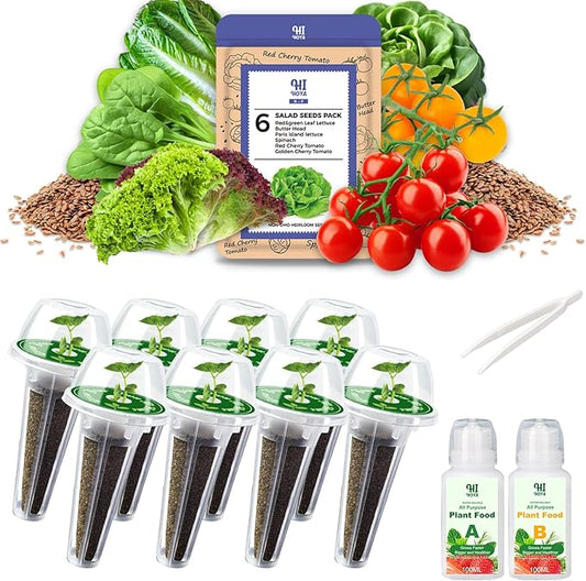 Salad Greens Seed Pod Kit with Lettuce and Tomato, Red and Green Leaf, Butter Head, Spinach for Hydroponic Pods, Grow Anything for Hydroponics Growing System Kit, Plant Food and Growing Guide 8-Pod