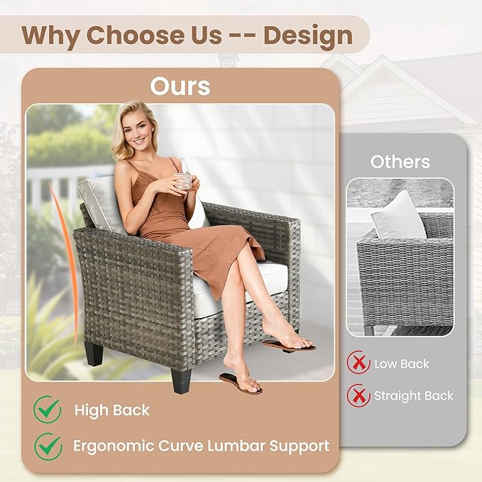 HOOOWOOO Outdoor Patio Furniture Set,10 Pieces Wicker Conversation Set,All Weather Couch Set with Fire Pit Solar Light Table Swivel Chairs Ottoman 9 Seaters for Out Door Yard(Light Gray)