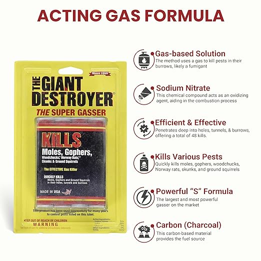 Giant Destroyer Smoke Bomb Gasser – Rodent & for Gophers, Moles, Groundhogs & Rats – Single Pack (4 Tubes) + Jecudi Towel