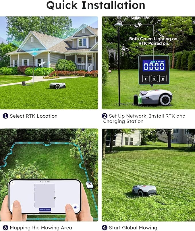 Genie600 Robot Lawn Mower - NO Wire, Full Band RTK+4-Eye Vision Robotic Lawnmower for 0.23 Acre, Auto Mapping, Multi-Zone Management, Accurate Obstacle Avoidance, Intelligent Path Planning