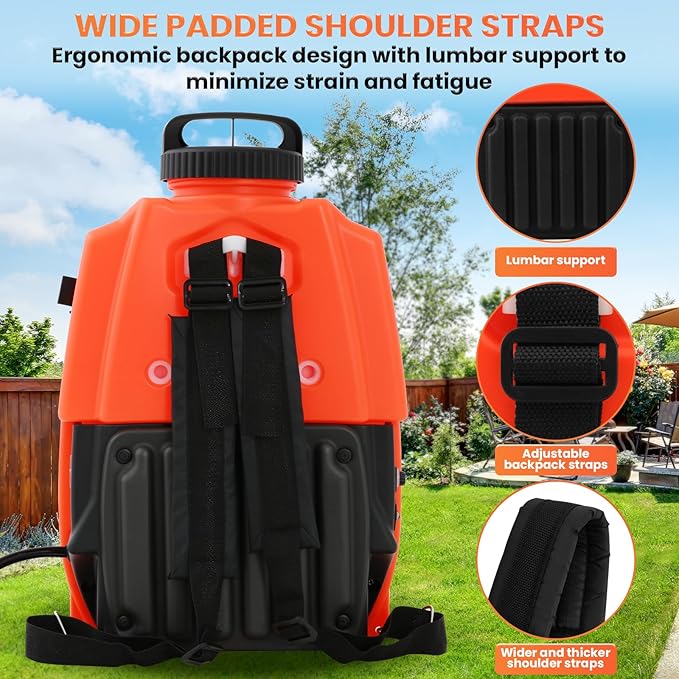Battery Powered Backpack Sprayer 4.2 Gallon,Adjustable Wheeled Cart, 0-94 PSI,6 Hours Long Battery Life,12V 8Ah Battery,Backpack Sprayer with 10 Nozzles for Weeding, Spraying, Cleaning