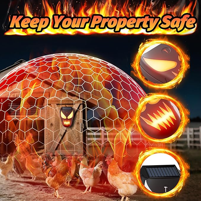 4 Pack Solar Powered Coyote Deterrent with Amber Dynamic Flashing Lights, Effective Coyote, Raccoon, Skunk, Deer & Hawk Deterrent, Waterproof Predator Light for Yards, Gardens & Chicken Coop