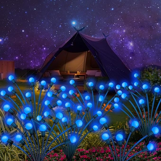 Kohlrabi Solar Garden Lights Outdoor, 10 Pack 80 LED Blue Firefly Lights Waterproof, Sway by Wind, Solar Wind Swaying Light for Yard Patio Backyard Garden Planter Flower Bed Pathway Decoration