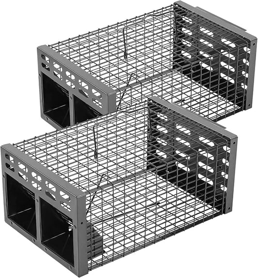 Rat Trap, Humane Live Rat Trap & Automatic Reset Mouse Traps with Dual One-Way Door Design –Catch and Release for Mice, Chipmunks, Hamsters, and Other Rodents, Indoors & Outdoors(2PCS Black)