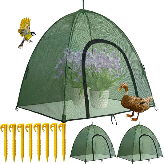 2PCS Mesh Plant Cover from Animals - 40" x 40" x 30" Plant Netting Pest Guard Cover with Stakes for Raised Bed, Plant Tent Cage Protector for Vegetables Fruits Flowers Small Animals