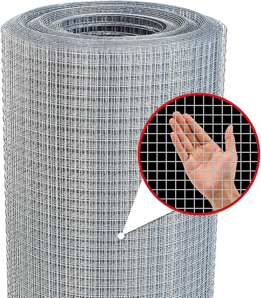 Hardware Cloth,1/4inch 24inx50ft 23 Gauge,Double-Layer Hot-Dip Galvanizing After Welding,Chicken Wire Fence Wire Mesh Fence Poultry Netting Garden Fence Tree Guard Rolls