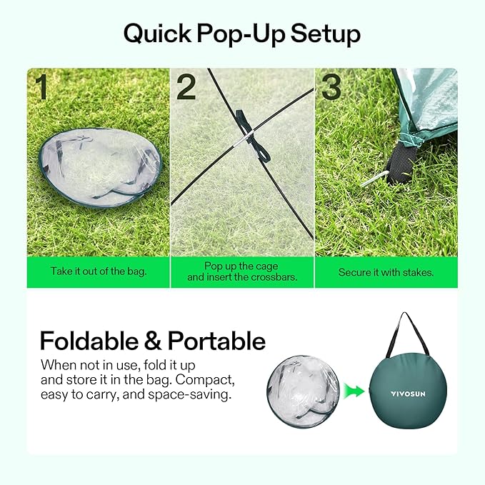 VIVOSUN 49x49x63-Inch Portable Walk-in Greenhouse, with PVC Cover & Detachable Base, Instant Pop-up and Folding, Mini Greenhouse with Roll-Up Door & Mesh Window for Indoor Outdoor, Wind Ropes Included