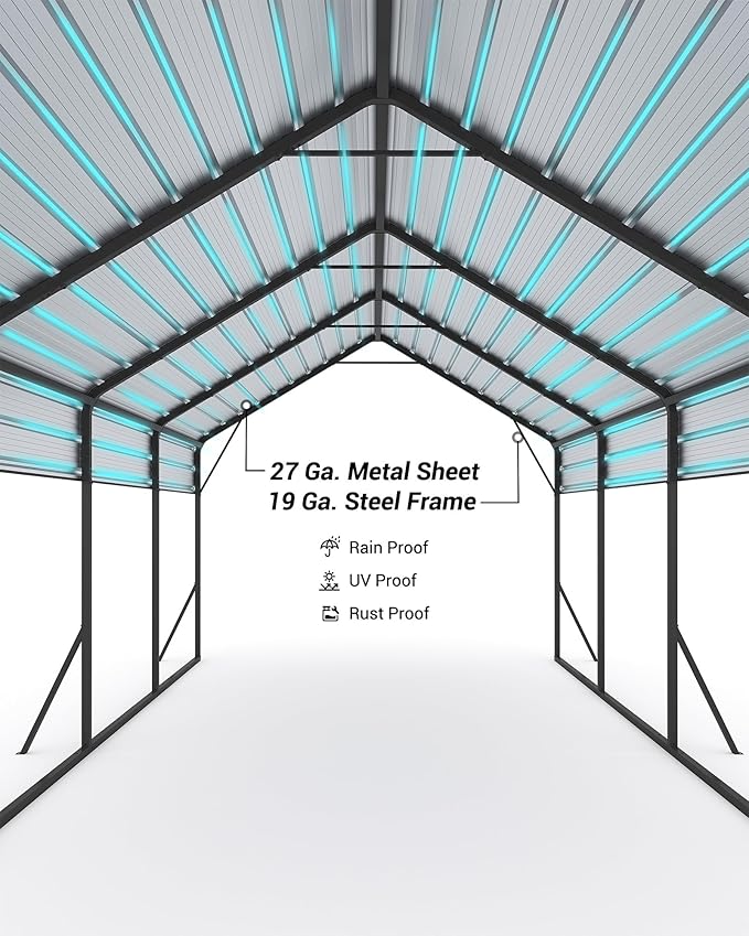 13x21x10 FT Metal Carport with Reinforced Frame, Galvanized Steel Roof & Enhanced Base Heavy Duty Car Ports for All-Weather Car Garage Shelter for Car, Truck, Pickup, SUV, Tractor, and Boat