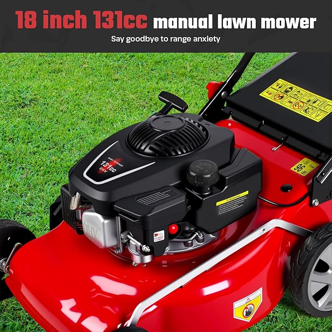 Self Propelled Lawn Mower Gas Powered with 50L Grass Bag Big Wheels 131cc Gas Engine 3 in 1 Mulch Bag Side Discharge Rear Wheel Drive for Hills Uneven 131CC