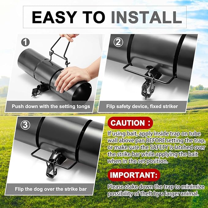 Qualirey Tube Squirrel Trap Rust Resistant Trap 4.5'' in Diameter with a Setting Tongs for Backyards Patios Gardens, Safe and Effective Pest Control Commercial and Residential Use (2 Pcs,15 Inch)