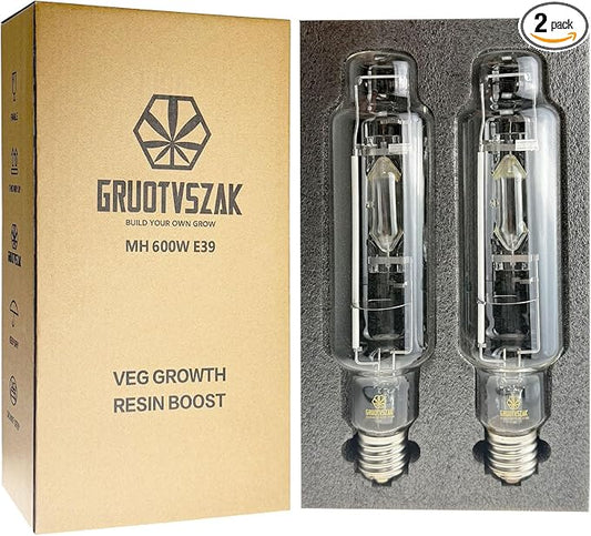 Metal Halide 600W E39 6000K MH 600 Watts Grow Light Bulb 850μmol High PAR 55000 Lumens 40% Rich Blue and Violet Spectrums for Veg Growth Resin Boost Hydroponic Horticulture 2-Pack
