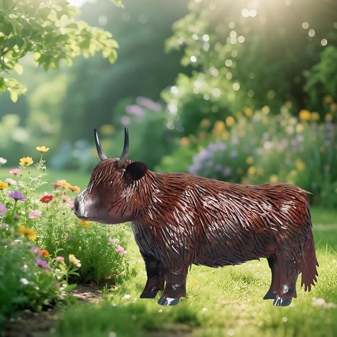 Garden Metal Highland Cow Outdoor Statues Cattle Yard Art Lawn Decoration Outdoor Sculpture Housewarming Birthday Gifts