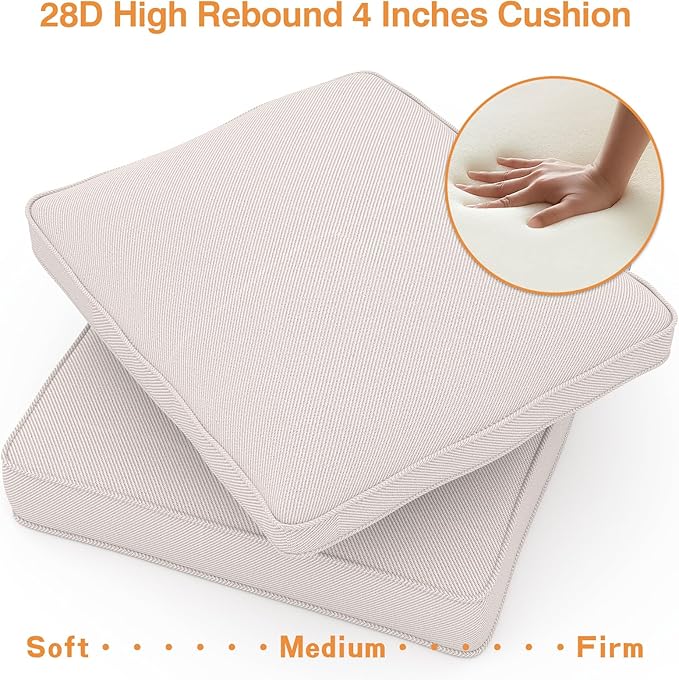 Outdoor Chair Cushions 23" x 24" x 4", Patio Deep Seat Replacement Cushions Set with Zippered Removable Cover, Weather-Resistant Olefin Fabric for Garden Chair Sofa Couch, Set of 6, Beige