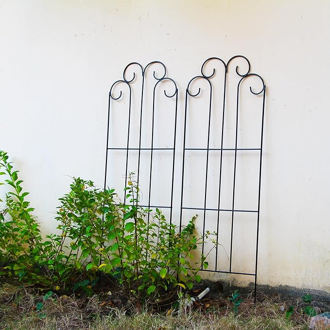 SCENDOR 2 Pack Black Garden Trellis for Climbing Plants 45” x 15.9” Iron Plant Support Climbing Vines and Flowers Stands Vegetables Patio Metal Lattices Grid Panels for Ivy Cucumbers